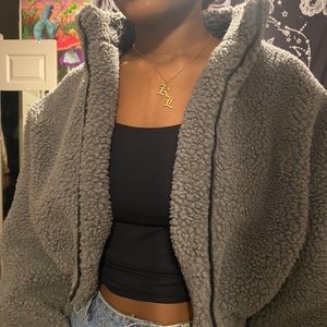 Teddy Zip Up Crop Pullover